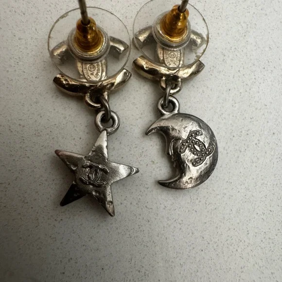 CHANEL Gold and Silver Crystal Moon and Star Earrings - Picture 3 of 4